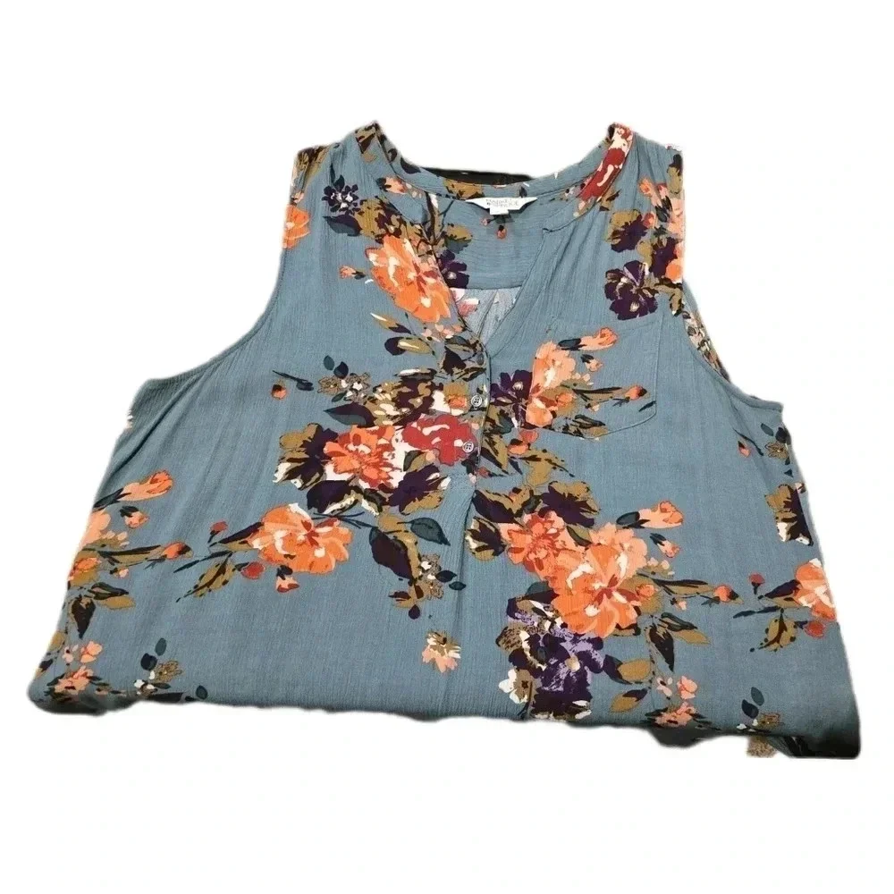 Market & Spruce, Size XXL, Green Floral Sleeveless Blouse - Picture 2 of 10